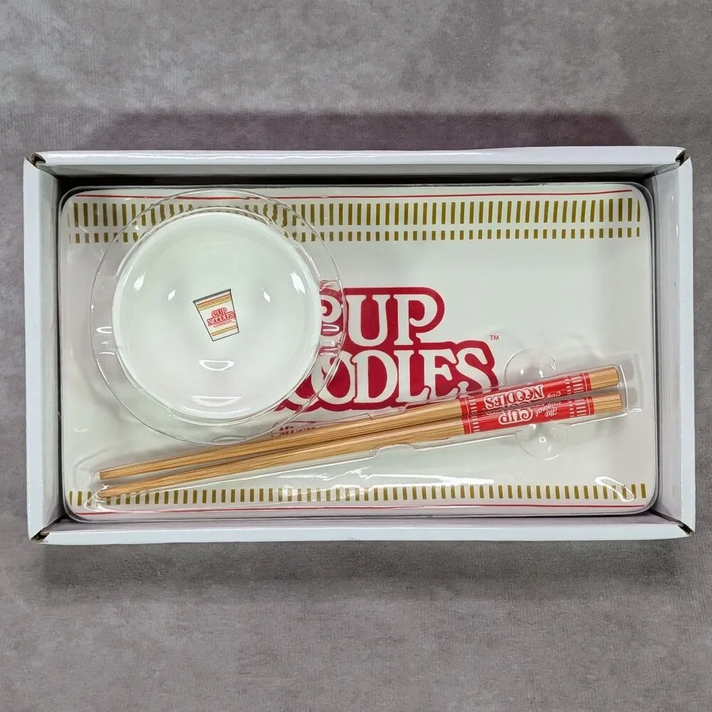 Nissin Cup Noodles Ceramic Sushi Plate Set Sauce Dish Chopsticks Silver Buffalo